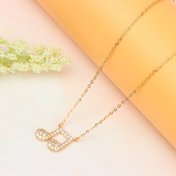 "Sparkling Music Note Pendant Rose Gold Necklace, XPNL1892 - Picture 4 of 12